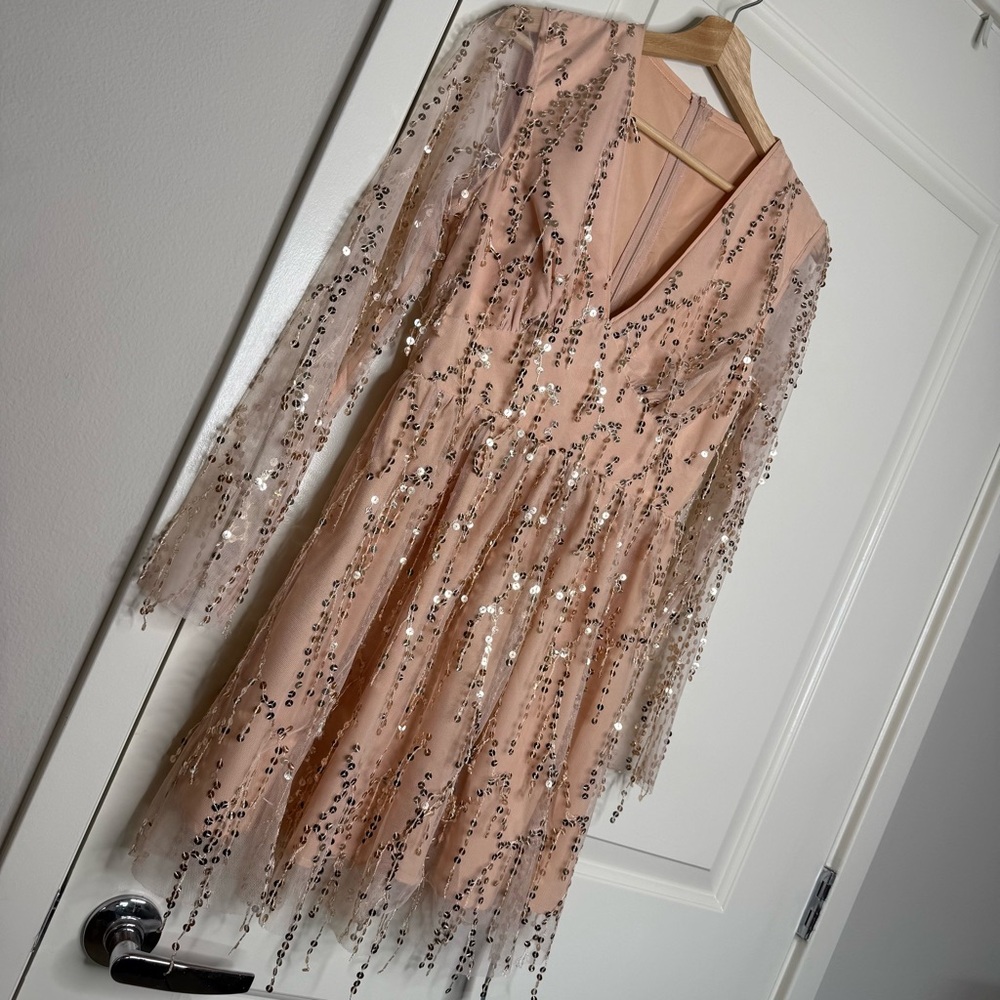 Cupshe x Gabby Windey Bright Spark Sequin Mesh Fringe Mini Dress Fairycore - Picture 4 of 14
